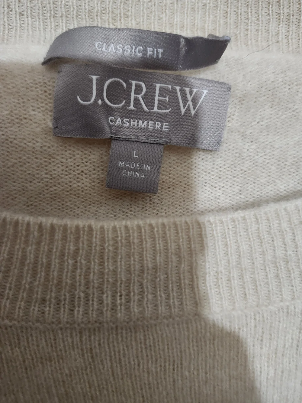 J. Crew 100% Cashmere Ivory Cream Classic Fit Crewneck Sweater Neutral Large